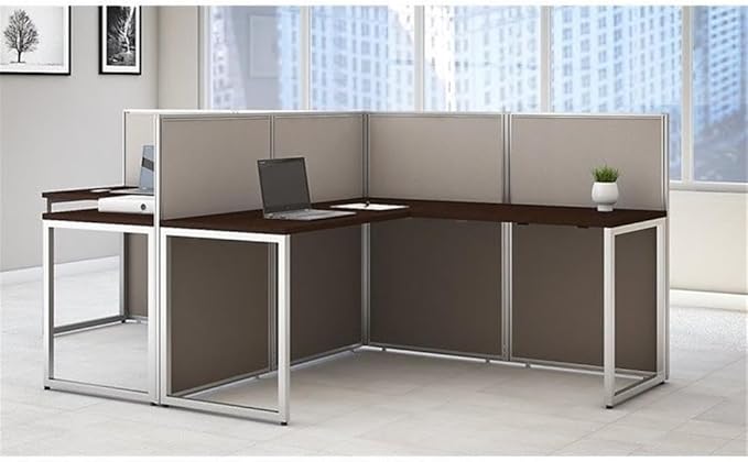 Scranton & Co Furniture L Shaped Desk for 2, 60W x 119D x 45H, Thermally Fused Laminate, Mocha Cherry Finish, Metal Legs, Wire Management, Adjustable Levelers, Office Workstation