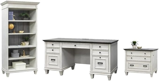 Pemberly Row Set of 3 Wood Credenza Office Desk & Filing Cabinet & Bookcase