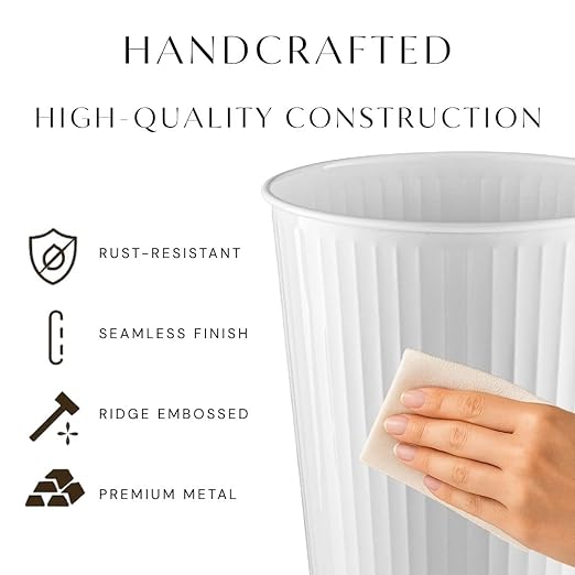 Monarch Abode Ridge Embossed Metal Desk Wastebasket – White