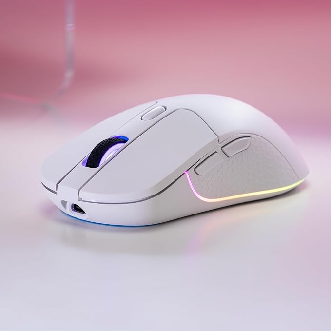 Keychron M3 Wireless Gaming Optical Mouse, Tri-Mode 2.4 GHz/Bluetooth 5.1/Wired, PixArt PAW 3395 sensor, 26000 DPI, LED RGB Backlit,79g Lightweight Programmable Macro Button for Windows PC/Mac - White