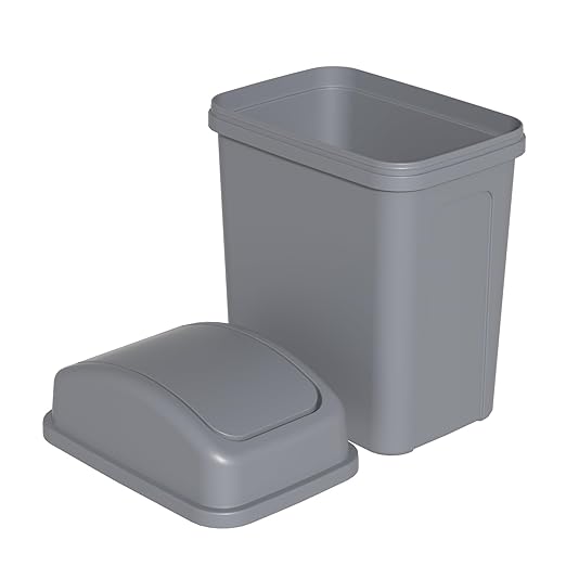 1.8 Gallon Plastic Swing Top Lid Trash Can, Small Waste Bin with Swing Lid, Grey