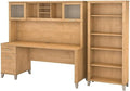 Scranton & Co 72W Office Desk with Hutch and Bookcase, Maple Cross Finish, Spacious Work Surface, Frosted Glass Doors, Adjustable Shelves, Wire Management, Home Office Furniture for Storage and