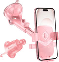 Car Phone Holder, 360° Adjustable Strongest Suction Vehicle Dashboard Windshield Cell Phone Stand with Hook Clip, Automotive Air Vent Smartphones Mount, Universal Fit (Pink)