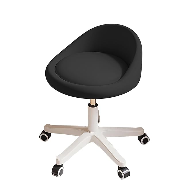 Swivel Rolling Stool with Wheels, Height Adjustable PU Leather Drafting Chair, Round Seat for Salon, Spa, Tattoo, Office, Home Use Black Set of 2