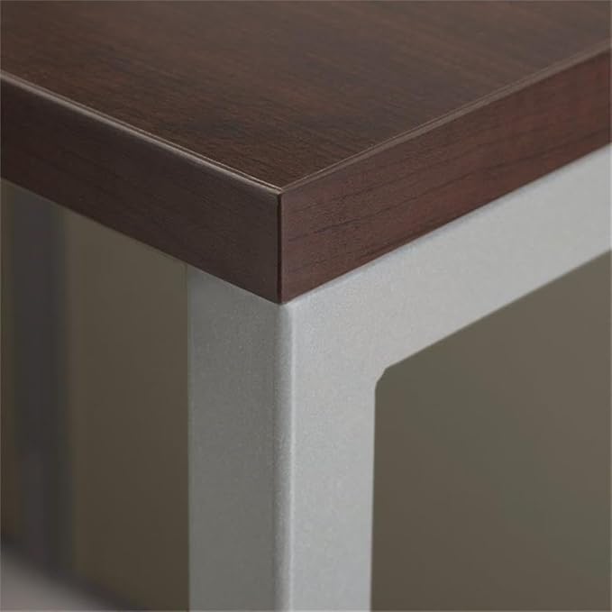Scranton & Co 60W Cubicle Desk with 66H Closed Panels, Thermally Fused Laminate, Light Gray and Storm Gray Fabric, Mocha Cherry Finish, Adjustable Metal Legs, Private Office Workstation