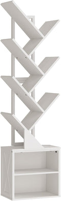 RALGEND Tree Bookshelf, 6 Tier Bookcase with 2 Storage Racks, Free Standing Wooden Bookcase, Floor Standing Book Shelf Organizer for Living Room, Bedroom, Study, Home Office, White