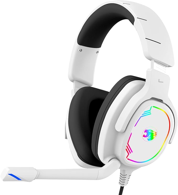 Jimonyer Gaming Headset for PC/PS4/PS5/Xbox One/Switch, Stereo Surround Sound Gaming Headphones with Noise Canceling Flexible Mic, Computer Headset with 3.5mm Jack & RGB Light(White)