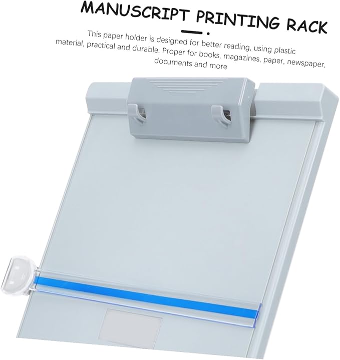 KALLORY Adjustable Document Holder Paper Stand for Desk with Pen Storage Plastic Copyholder for Books Magazines Newspapers and Documents Ergonomic Reading Aid for Office and Library Use