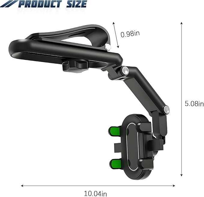 Car Sun Visor Phone Holder, 1080° Rotatable Rear View Mirror Cell Phone Mount with Extendable Arm, Adjustable Automotive Interior Smartphone Clip, Universal for Vehicles (Green)