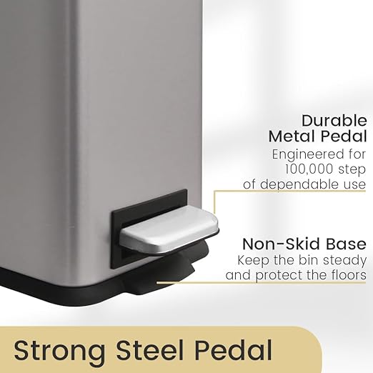 Small Bathroom Trash Can with Lid, Trash Can with Removable Liner, Soft Close lid & Step Pedal, Stainless Steel Trash Bin for Bathroom,Bedroom,Home Office (Grey, 1.3 Gallon)