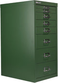Bisley 8-Drawer Steel MultiDrawer Cabinet - Olive Green, Chrome Pull Handles with Label Holders, Powder-Coated Steel, Removable Drawers, Fits Under Most Desks, Labels Included