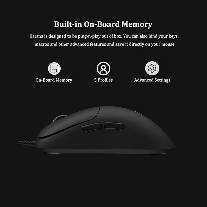 Ninjutso Katana Lightweight Gaming Mouse – 58G Ultralight Design with 16K DPI Optical Sensor, Assassin Paracord, Crispy Kailh GM8.0 Switch & 100% PTFE Feet
