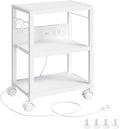 MAHANCRIS Industrial Printer Cart, 3-Tier Mobile Printer Stand, Rolling Cart with 2 AC Outlets and 2 USB Ports, Home Printer Stand with 2 Hooks, for Office, Living Room, White PTWT40E01