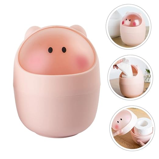Happyyami Kawaii Countertop Slim Trash Bin Lid for Desktop Cartoon Trash Can Lid Trashcan for Office