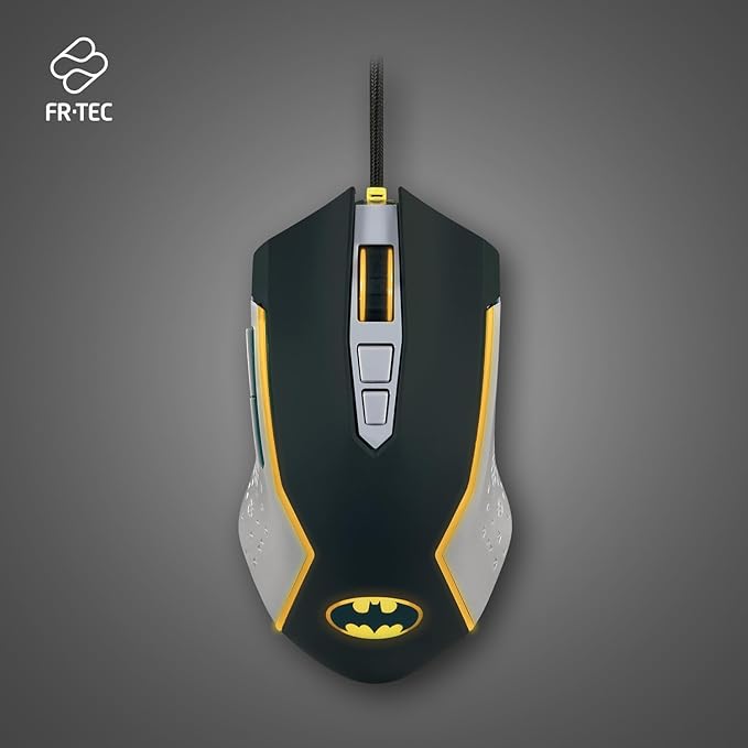 FRTEC - Batman Edition Gaming Mouse, Yellow LED Lighting, Adjustable DPI, Wired, Official DC Collection, Fast and Precise Movement, Configurable Side Buttons