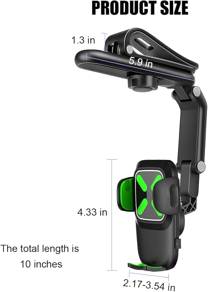 Car Sun Visor Phone Holder, Multifunctional 1080° Rotatable Retractable Vehicle Rearview Cell Phone Mount, Autom Visor Smartphone Holder, Universal for SUV RV Truck (Green)