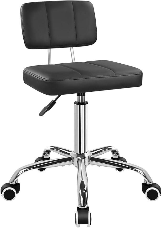 FURWOO Simple Square Office Chair with Back 360 Swivel Stool Chair with Wheels Height Adjustable Stool for Home Work Shop Task Spa Black