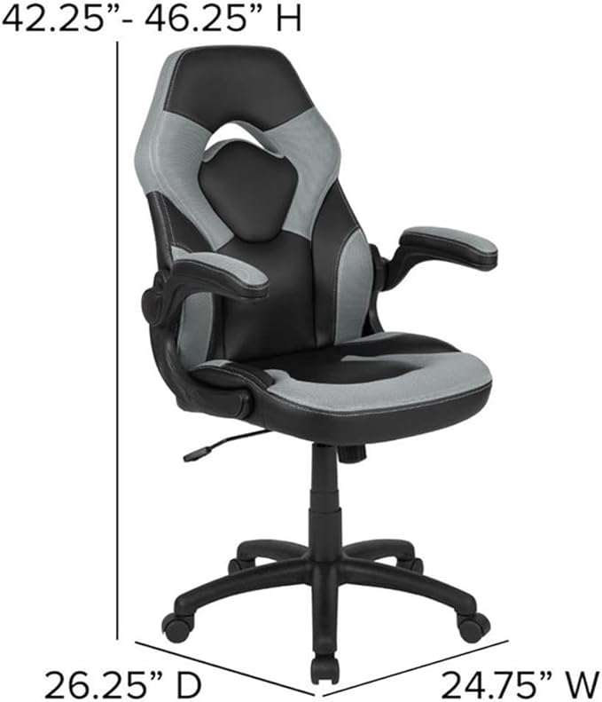 BOWERY HILL 2 Piece Gaming Desk Set with Monitor Stand, Black and Gray Finish, Ergonomic Desk and Chair Combo, Cable Management, Cup Holder, Headset Hook, Adjustable Contemporary Design for Gamers