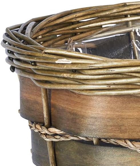 Household Essentials Haven Wicker Waste Basket, Small, Willow and Poplar Basket with Removable Plastic Liner, Handwoven, Decorative, Compact, Great for the Bathroom, Bedroom or Office, Green