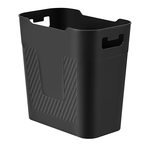Small Black Trash Can Wastebasket, 2.9 Gallon Plastic Garbage Can Waste Basket for Narrow Spaces Bathrooms Laundry Room Kitchens Offices Kids Rooms (Black)