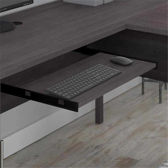 Bush Furniture Somerset 60W L Shaped Desk with Hutch and Lateral File Cabinet in Storm Gray