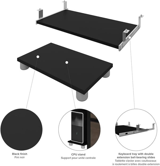 Atlin Designs Contemporary U-Shaped Wood Computer Desk with Hutch, Black Finish, 65.9" H x 71.1" W x 92.6" D, 3 Drawers, 2 Doors, 2 Shelves, Reversible Office Workstation with Wire Management