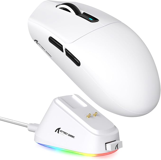 MAMBASNAKE ATTACK SHARK G3PRO Wireless Gaming Mouse, Tri-Mode, Bluetooth/2.4G/USB, 59g Ultra Lightweight,25K DPI,100M Clicks Switches,RGB Magnetic Charging Dock,PAW3311 Sensor,BK52820 Chip-White