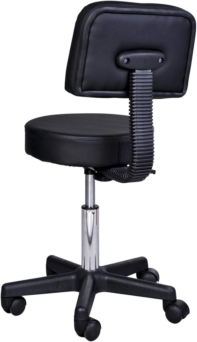 Hydraulic Salon Rolling Stool, 18.11"-23.82" Adjustable Height, PU Leather Swivel Stool, Round Spa Chair with Backrest Casters Wheels Black for Salon Tattoo Facial Massage Spa Office Drafting