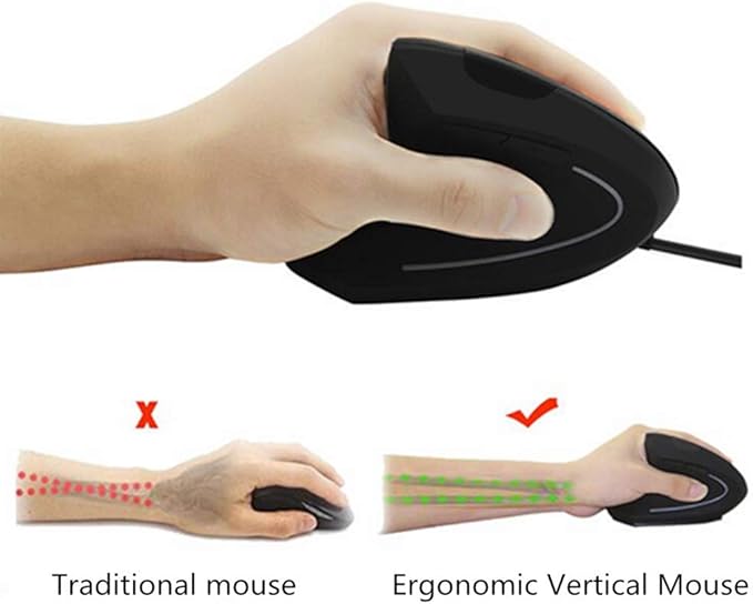 FLY WAY Left Handed Mouse,Ergonomic Vertical USB Wired Mouse 800/1200/1600 DPI Optical 6 Buttons Gaming Mice for PC Laptop Computer Desktop Mac (Left Hand)