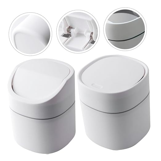 2pcs Slim Desktop Trash Can Plastic Small Nordic Tabletop Bedside Desk Garbage Can Lid Waste Bin Storage Bucket Easy Clean