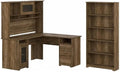UrbanPro Engineered Wood L Shaped Desk with Hutch and 5 Shelf Bookcase, Reclaimed Pine Finish, 60W Corner Office Desk Set with Storage Cabinet, Adjustable Shelves, File Drawer, Wire Management