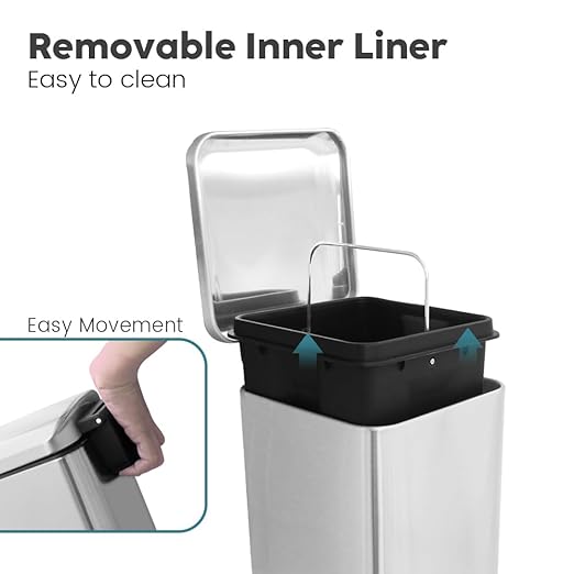 Small Bathroom Trash Can with Lid Soft Close, Step Pedal, 6 Liter / 1.6 Gallon Stainless Steel Garbage Can with Removable Inner Bucket, Anti-Fingerprint Finish, Brushed Sand