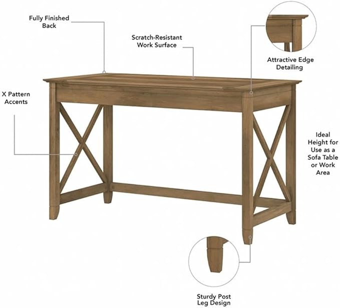 Bush Furniture Key West 48W Writing Desk with 2 Drawer Lateral File Cabinet and 5 Shelf Bookcase in Reclaimed Pine