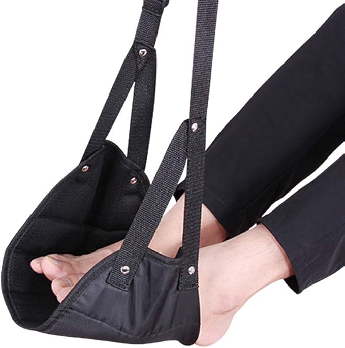 Magik 1-3 Pack Portable Foot Rest Relax Travel Hammock Carry Flight Leg Lift Pedal Adjustable Height and Length Airplane Office Bus Train Pad, Reducing Swelling and Soreness (Black, 1 Pack)