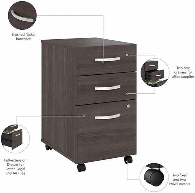 Bush Business Furniture Hybrid 72W x 30D L Shaped Table Desk with Mobile File Cabinet in Storm Gray