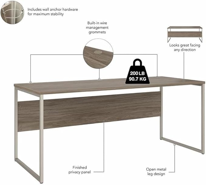 Pemberly Row Office Desk Bundle, 72W Engineered Wood Desk, Modern Hickory Finish, Includes Storage Cabinet with Shelves and 3-Drawer Mobile File Cabinet, Durable Workstation for Home or Office Use