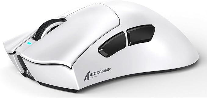 MAMBASNAKE ATTACKSHARK V3 Wireless Gaming Mouse,Adjustable 25K DPI PAW3311 Optical Sensor,Ergonomic 62g Lightweight 5 Programmable Buttons 500mAH Battery,2.4G/BT/USB-C Wired for PC/Mac-White