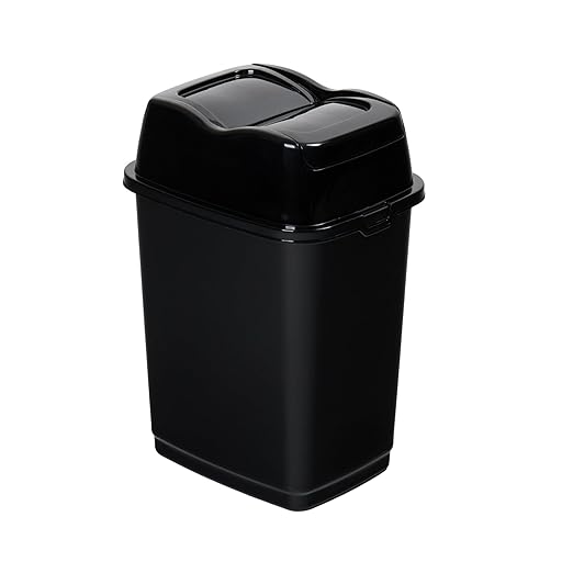 Garbage Can with Swing Top-Split Lid | Small Trash Can with Lid | Durable Plastic | Slim & Sturdy Trash Bin | Fingerprint Resistant | 1.25 Gallon / 5 qt / 5 L - Black | Superio Brand