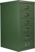Bisley 6-Drawer Steel MultiDrawer Cabinet - Olive Green, Chrome Pull Handles with Label Holders, Powder-Coated Steel, Removable Drawers, Fits Under Most Desks, Labels Included
