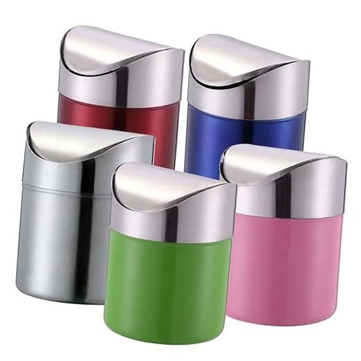 Vaguelly Stainless Steel Kitchen Waste Can Compact Desktop Trash Bin Under Sink Storage Container Suitable for Home Office