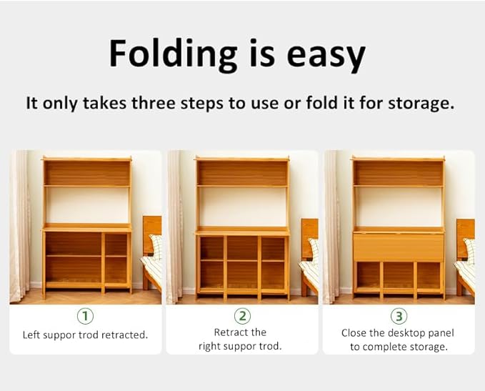 Fold-Out Convertible Office Table, Space-Saving Folding Writing Desk with Hutch & Storage Shelves, Pet-Friendly Foldable Computer Desk with Free Cat Bed for Small Spaces (Walnut1)
