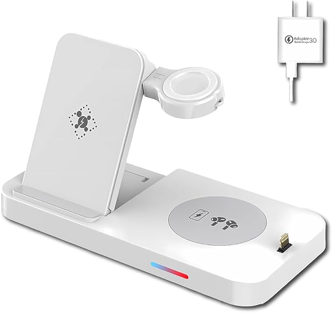 6-in-1 Fast Wireless Charging Station for iPhone 16/15/14/13, Apple Watch Ultra/9/8, AirPods Pro,18W Qi-Certified (B19-C-WHITE)