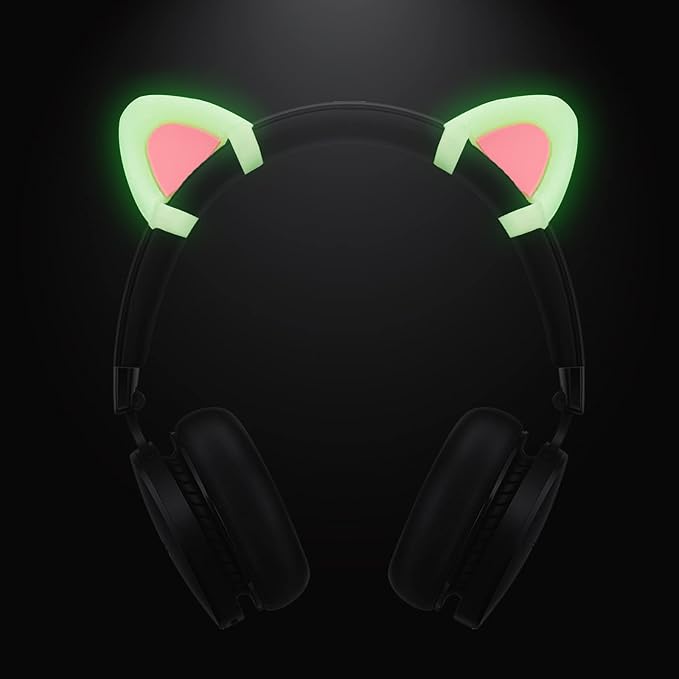 REEYEAR Glow in Night Cute Cat Ears Fits for HypreX Cloud/Cloud Stinger/Cloud Flight Headsets, Universal Fit Lovely Kitty Adjustable Attachment Straps for Gaming Headphone,Light Yellow&Pink