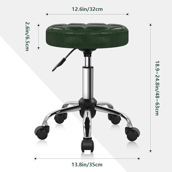 BFTOU Classic Swivel Stool with Wheel for Salon Work Home SPA Shop Height-Adjustable and Cost-Effective Rolling Stool Chair Small (Green)