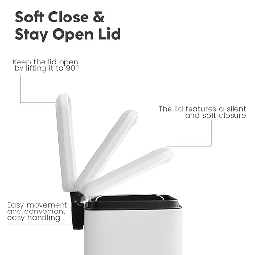 Small Bathroom Trash Can with Lid Soft Close, Step Pedal, 6 Liter / 1.6 Gallon Stainless Steel Garbage Can with Removable Inner Bucket, Anti-Fingerprint Finish, Matte White