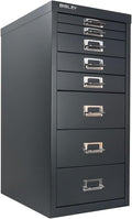 Bisley 8-Drawer Steel MultiDrawer Cabinet - Anthracite Grey, Chrome Pull Handles with Label Holders, Powder-Coated Steel, Removable Drawers, Fits Under Most Desks, Labels Included