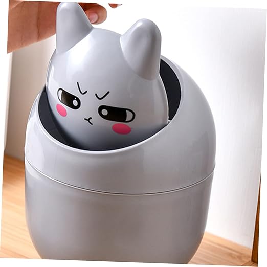 GLEAVI 1pc Slim Desktop Trash Can Cute Basket for Desk Dresser Tabletop Storage Lid