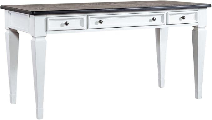 Liberty Furniture Allyson Park Writing Desk with Keyboard Tray 2 Drawers Cottage Home Office - Wirebrushed White Charcoal Tops Oak Wood
