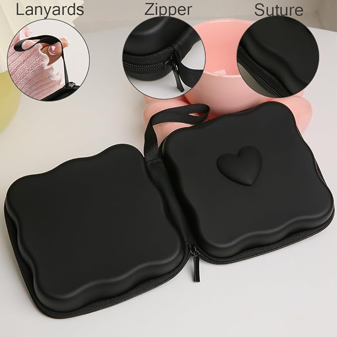 Charger Cover Storage Bag, Lovely 3D Love Heart Waves Design Charger Protector Travel Storage Case, Earphone Wire Saver Cable Cord Organizer Wireless Earphone Storage Box, Black Love