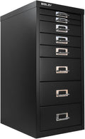 Bisley 8-Drawer Steel MultiDrawer Cabinet - Black, Chrome Pull Handles with Label Holders, Powder-Coated Steel, Removable Drawers, Fits Under Most Desks, Labels Included
